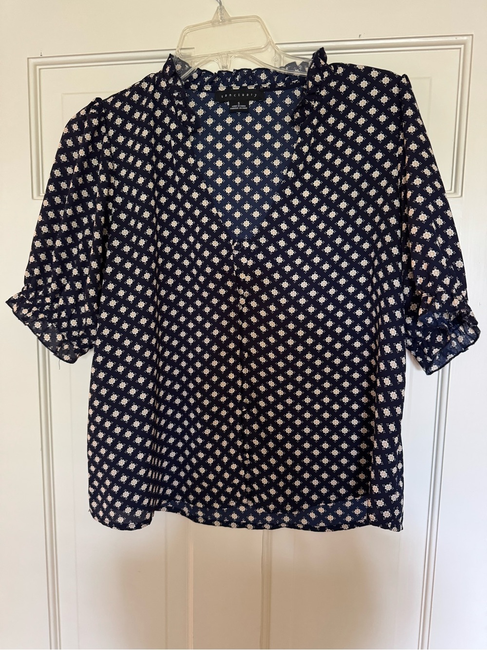 Sanctuary Navy and White Printed V-Neck Blouse